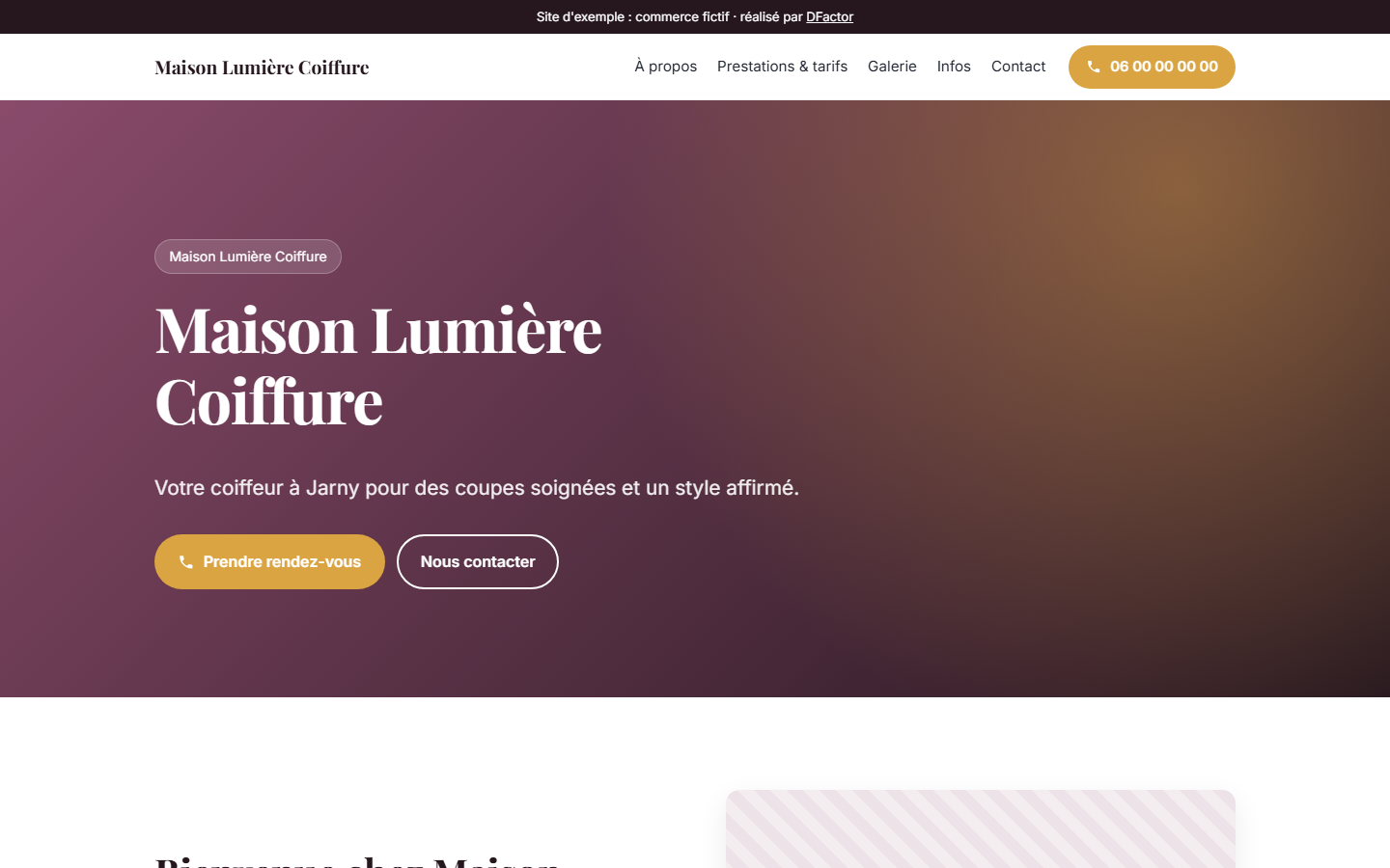 Exemple de site vitrine généré pour un salon de coiffure fictif